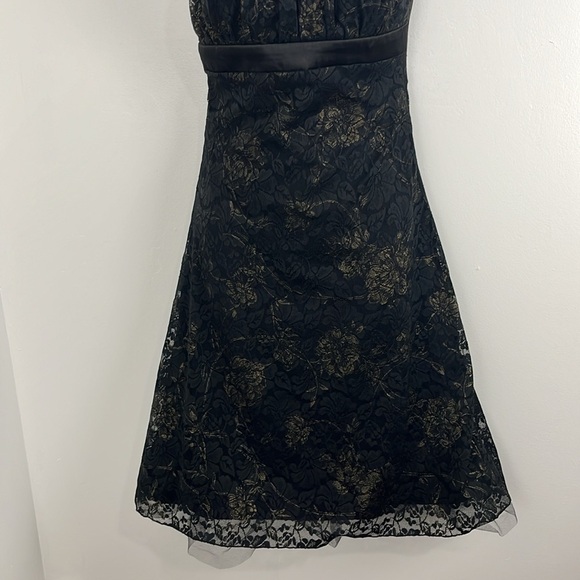 Le Chateau Black and Gold Lace Midi Dress - Picture 2 of 11